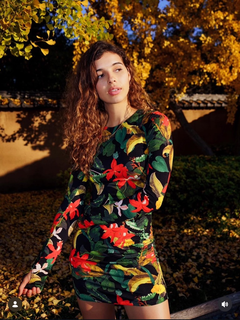 Alice + Olivia Delora Tropical Print Long Sleeve Dress